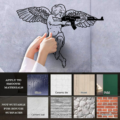 Vinyl Wall Stickers Cupid Angel With Automatic Weapon Multi Color Selection