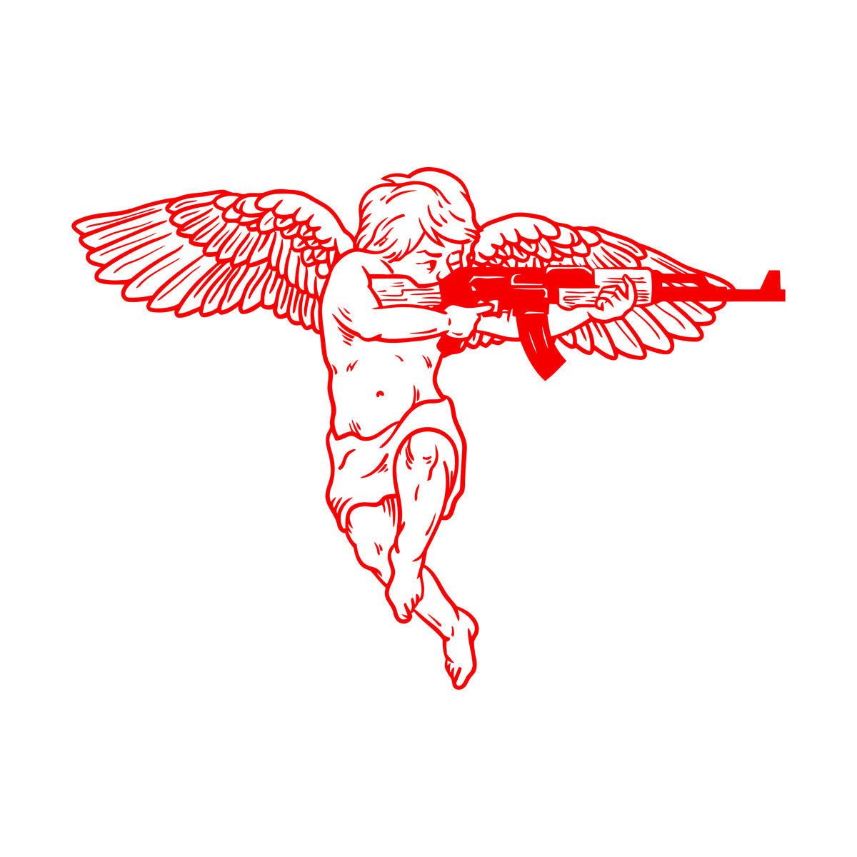 Vinyl Wall Stickers Cupid Angel With Automatic Weapon Multi Color Selection