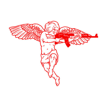 Vinyl Wall Stickers Cupid Angel With Automatic Weapon Multi Color Selection