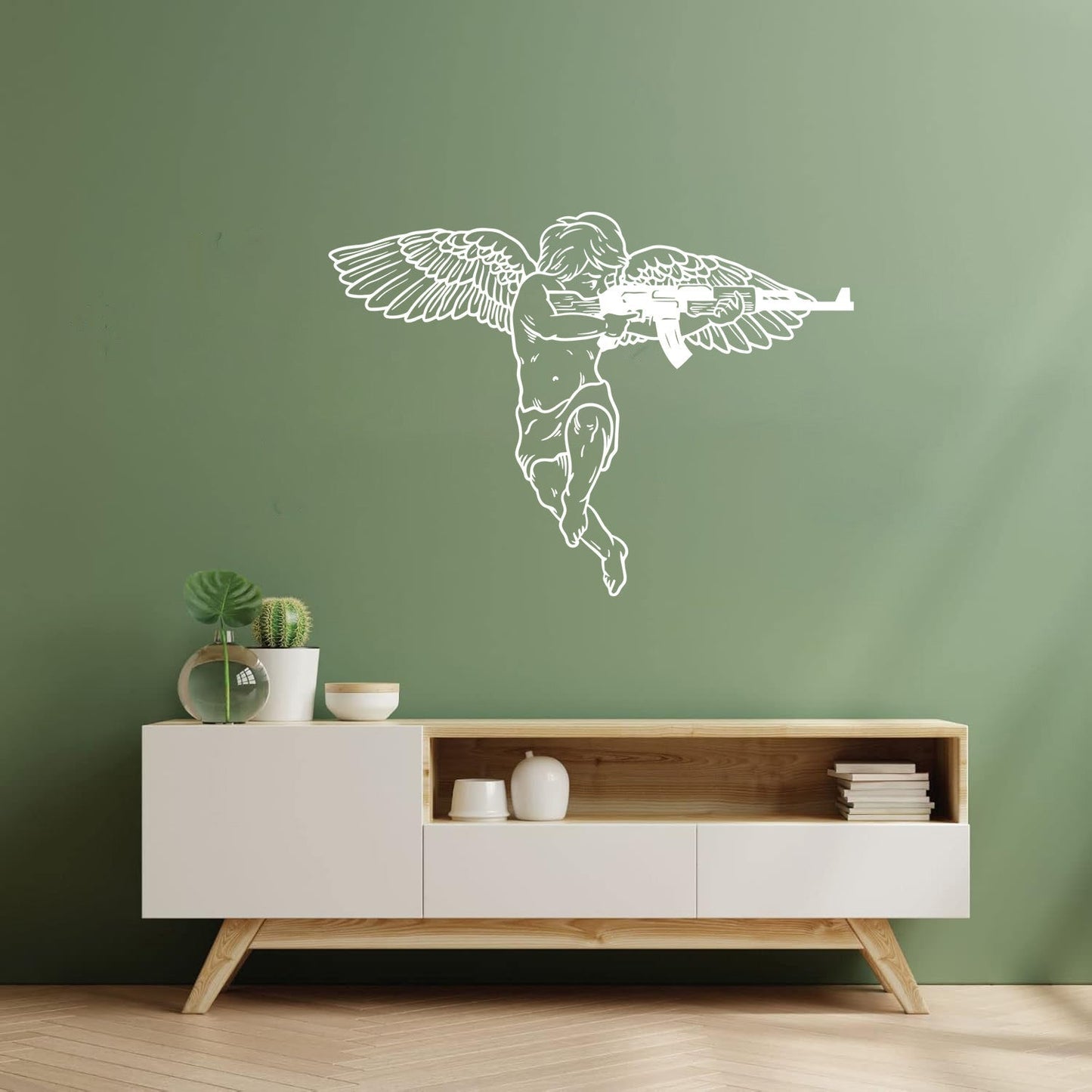 Vinyl Wall Stickers Cupid Angel With Automatic Weapon Multi Color Selection