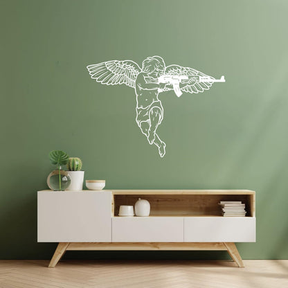 Vinyl Wall Stickers Cupid Angel With Automatic Weapon Multi Color Selection