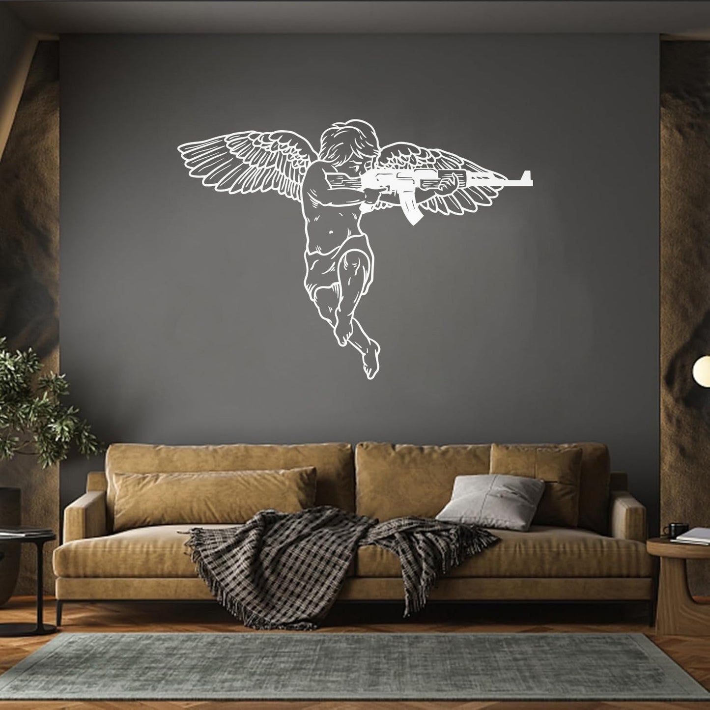 Vinyl Wall Stickers Cupid Angel With Automatic Weapon Multi Color Selection