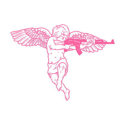 Vinyl Wall Stickers Cupid Angel With Automatic Weapon Multi Color Selection