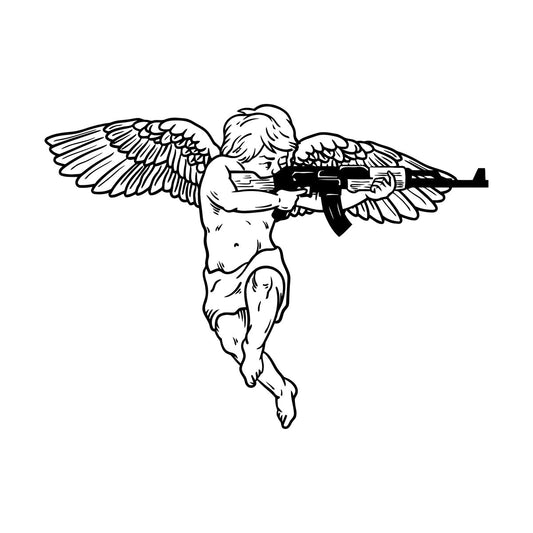 Vinyl Wall Stickers Cupid Angel With Automatic Weapon Multi Color Selection