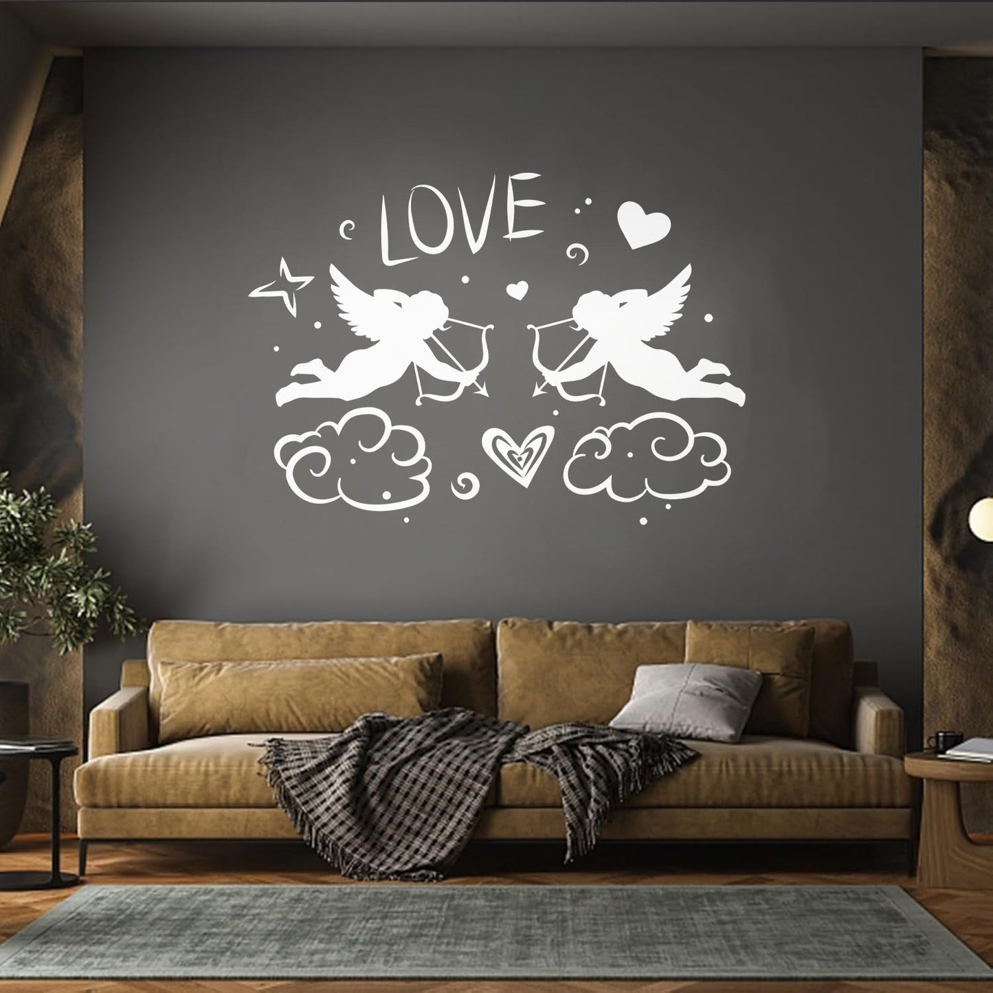 Wall Decals Cupids With Bow Love Angels Heart Romance Equipped With Transfer Film Kit