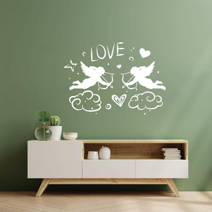Wall Decals Cupids With Bow Love Angels Heart Romance Equipped With Transfer Film Kit