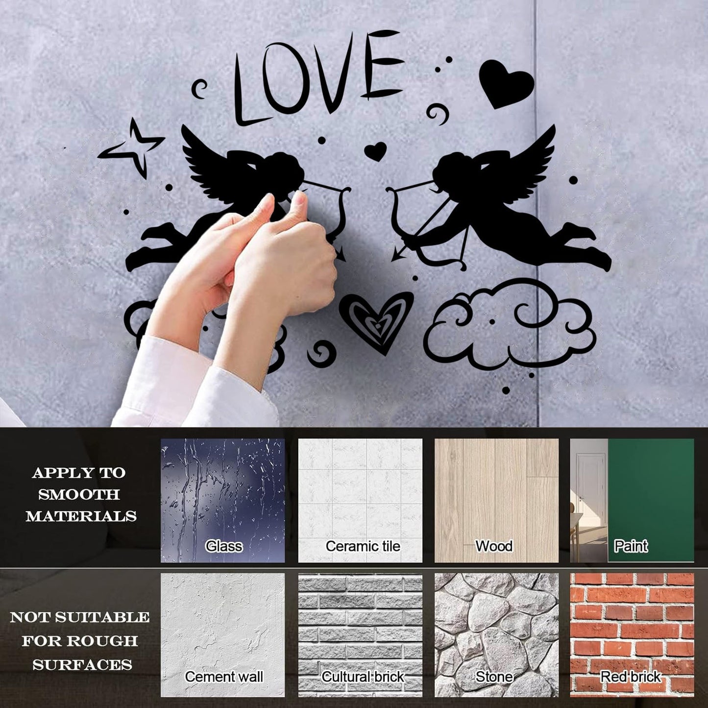 Wall Decals Cupids With Bow Love Angels Heart Romance Equipped With Transfer Film Kit