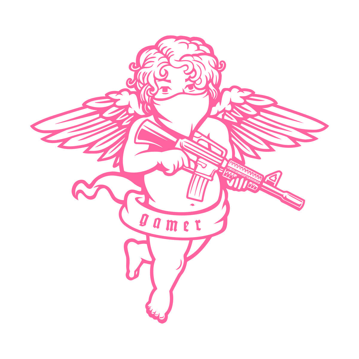 Engraving Decals Flying Cupid Wings Angel With Automatic Gun Art Mural Painting