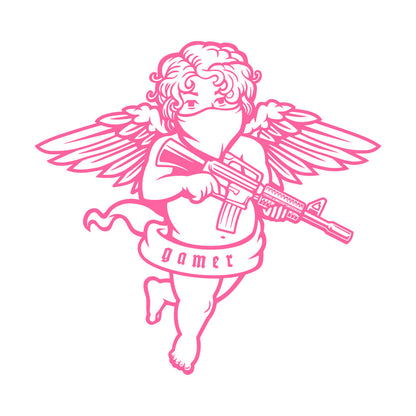 Engraving Decals Flying Cupid Wings Angel With Automatic Gun Art Mural Painting