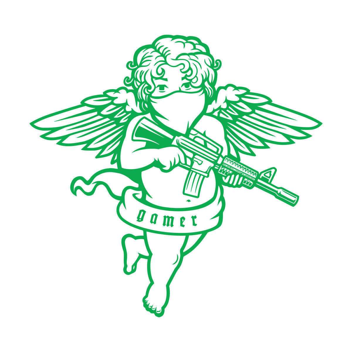 Engraving Decals Flying Cupid Wings Angel With Automatic Gun Art Mural Painting