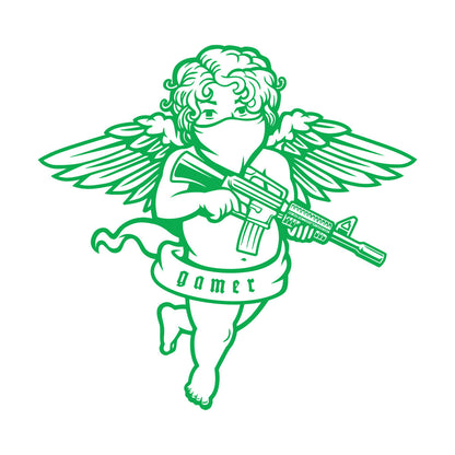 Engraving Decals Flying Cupid Wings Angel With Automatic Gun Art Mural Painting