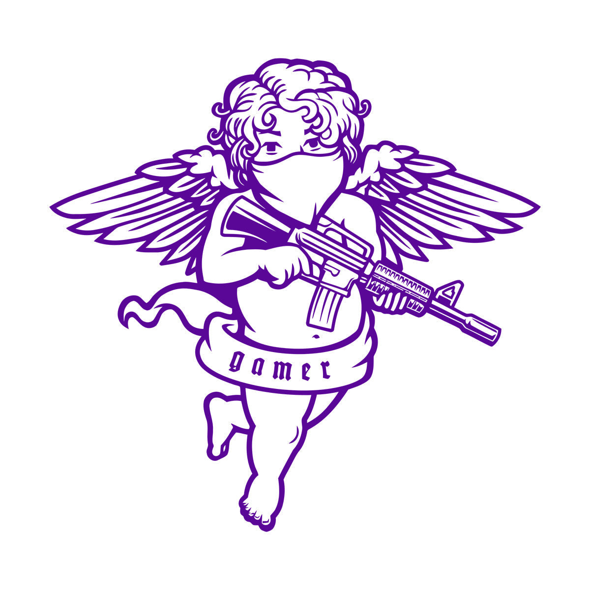 Engraving Decals Flying Cupid Wings Angel With Automatic Gun Art Mural Painting