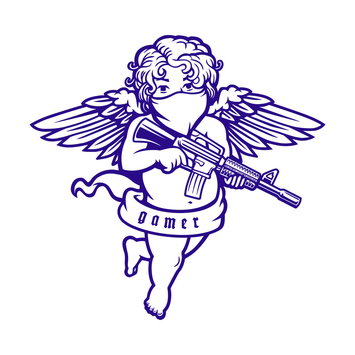 Engraving Decals Flying Cupid Wings Angel With Automatic Gun Art Mural Painting