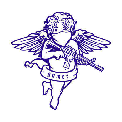 Engraving Decals Flying Cupid Wings Angel With Automatic Gun Art Mural Painting