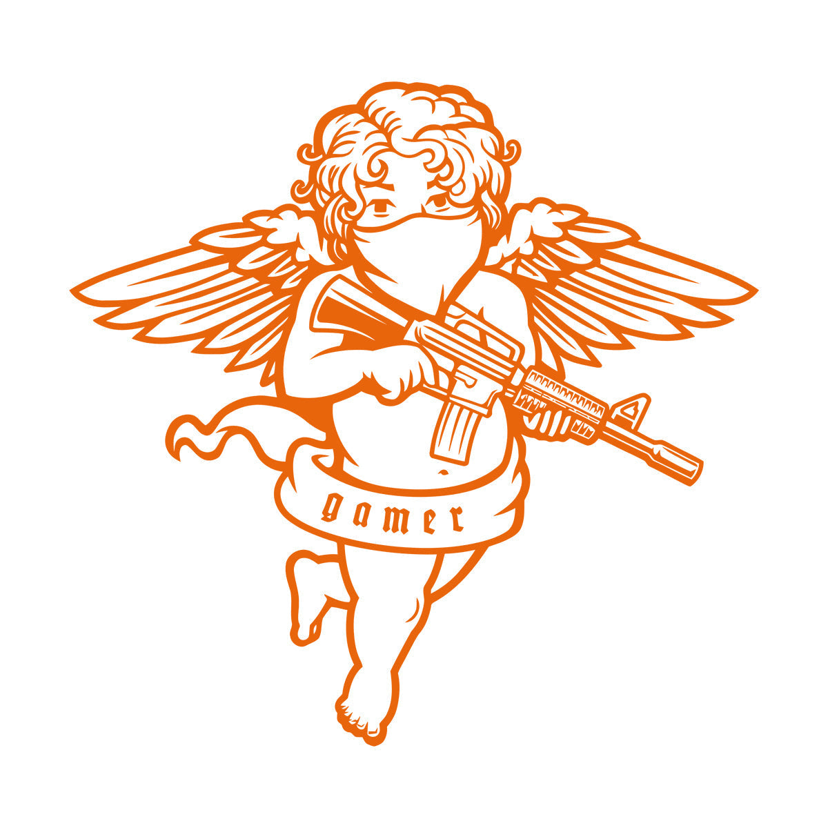 Engraving Decals Flying Cupid Wings Angel With Automatic Gun Art Mural Painting