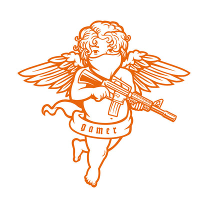 Engraving Decals Flying Cupid Wings Angel With Automatic Gun Art Mural Painting