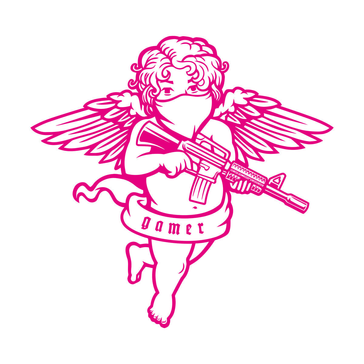 Engraving Decals Flying Cupid Wings Angel With Automatic Gun Art Mural Painting