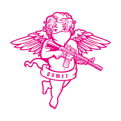 Engraving Decals Flying Cupid Wings Angel With Automatic Gun Art Mural Painting