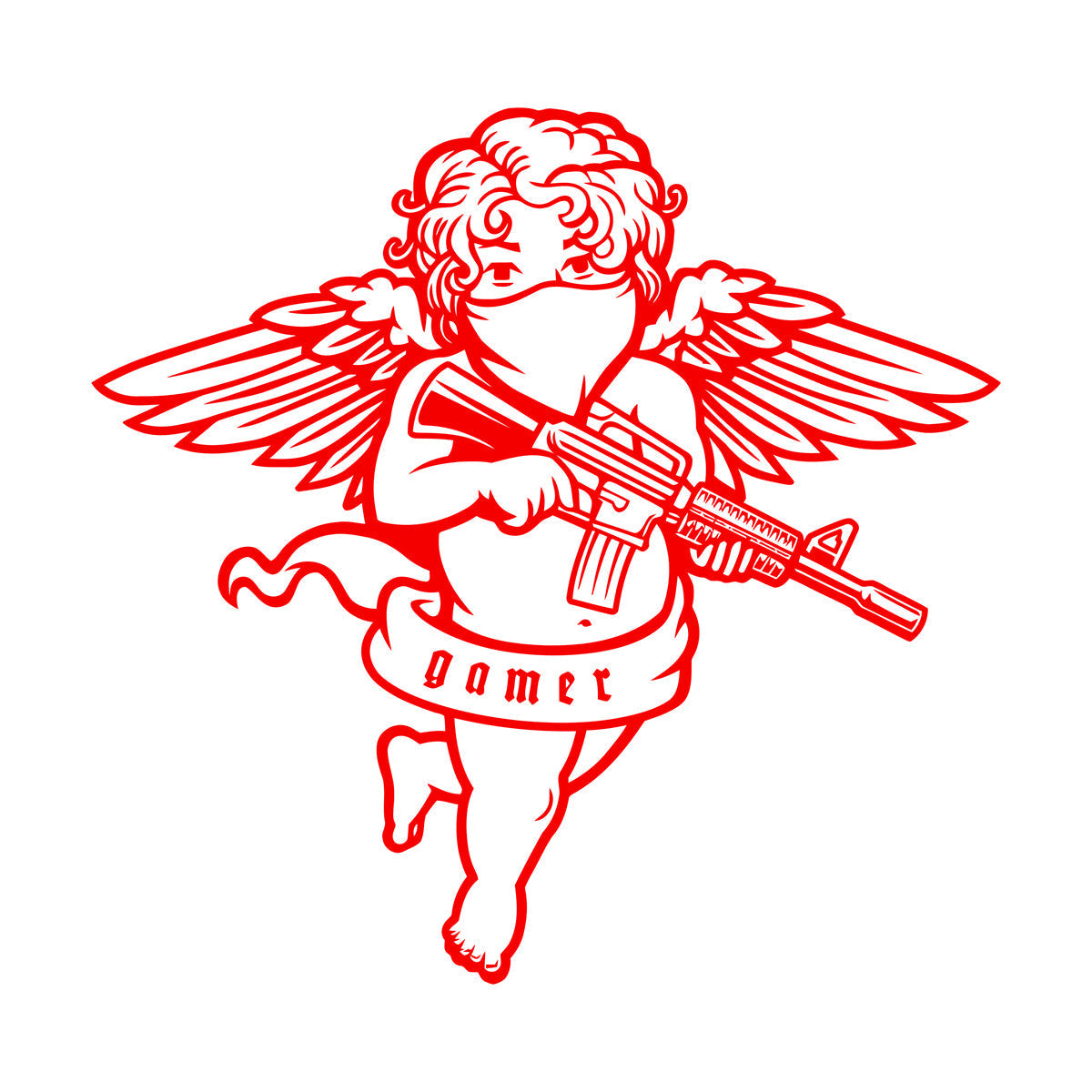 Engraving Decals Flying Cupid Wings Angel With Automatic Gun Art Mural Painting