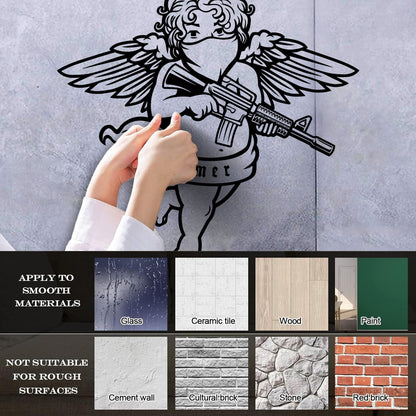Engraving Decals Flying Cupid Wings Angel With Automatic Gun Art Mural Painting