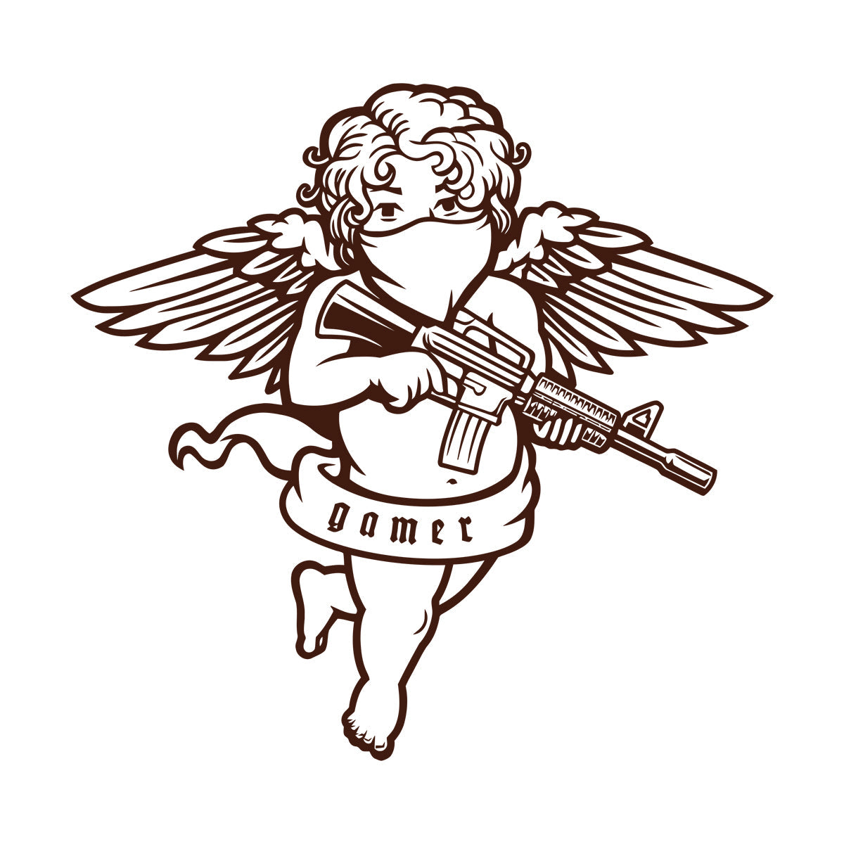 Engraving Decals Flying Cupid Wings Angel With Automatic Gun Art Mural Painting