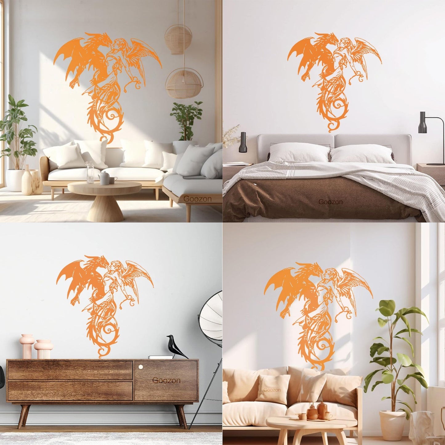 Mural And Wall Vinyl Decal Flying Demon Dragon With Angel Multiple Size Options
