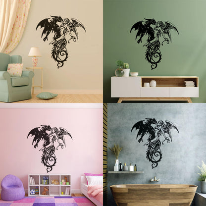 Mural And Wall Vinyl Decal Flying Demon Dragon With Angel Multiple Size Options