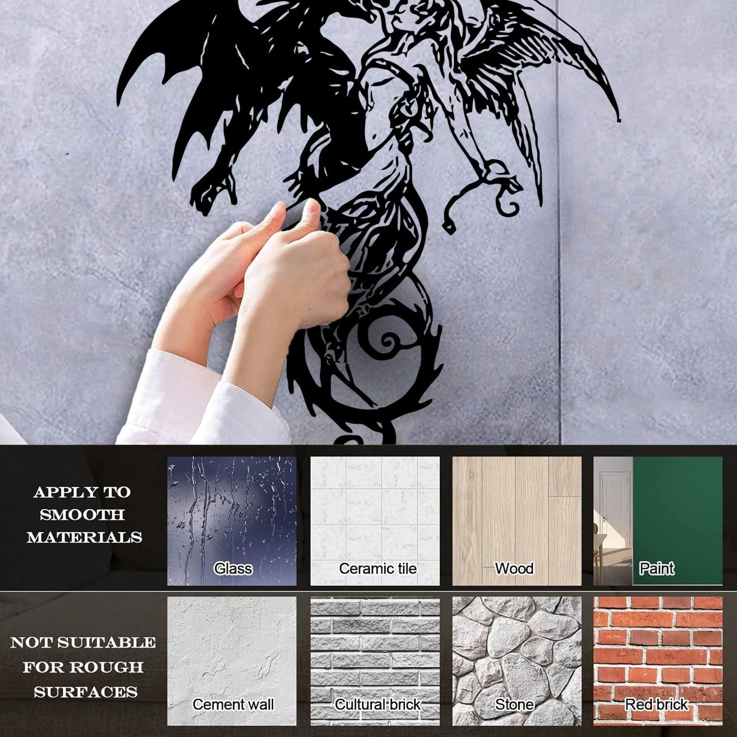 Mural And Wall Vinyl Decal Flying Demon Dragon With Angel Multiple Size Options