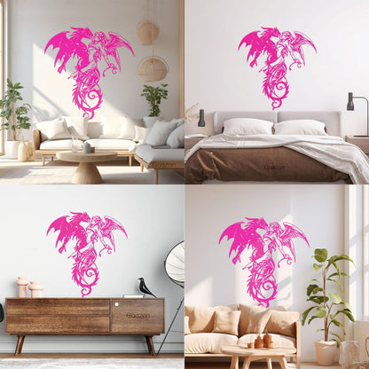 Mural And Wall Vinyl Decal Flying Demon Dragon With Angel Multiple Size Options