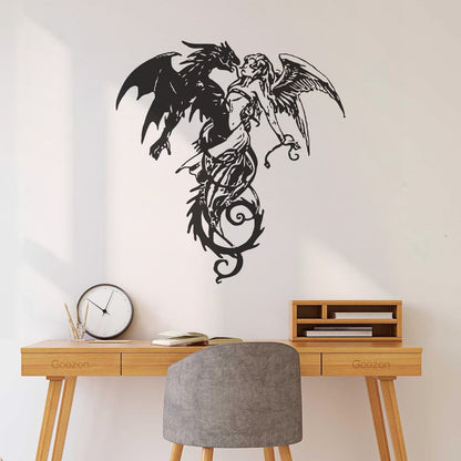 Mural And Wall Vinyl Decal Flying Demon Dragon With Angel Multiple Size Options