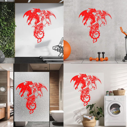 Mural And Wall Vinyl Decal Flying Demon Dragon With Angel Multiple Size Options