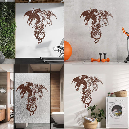 Mural And Wall Vinyl Decal Flying Demon Dragon With Angel Multiple Size Options