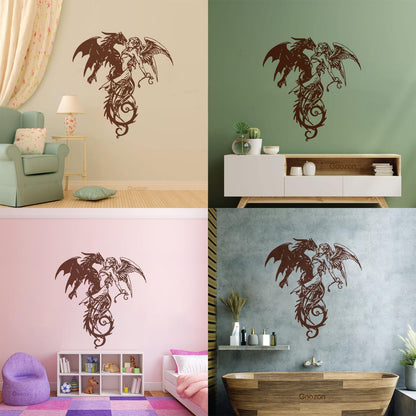 Mural And Wall Vinyl Decal Flying Demon Dragon With Angel Multiple Size Options