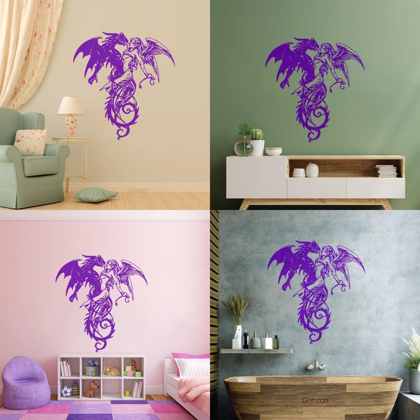 Mural And Wall Vinyl Decal Flying Demon Dragon With Angel Multiple Size Options