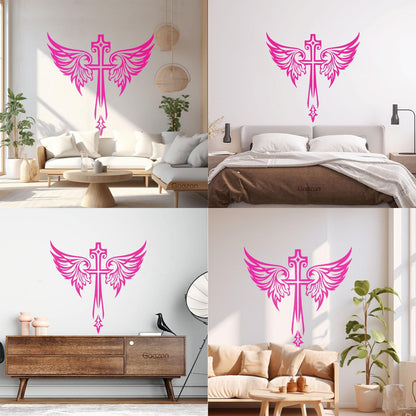 Vinyl Art Sticker Jesus Beautiful Cross Angel Wings Christian Symbols Wall Beautification