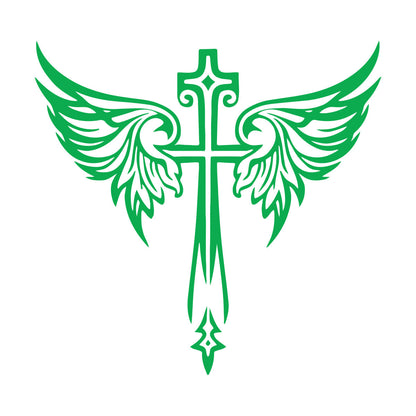 Vinyl Art Sticker Jesus Beautiful Cross Angel Wings Christian Symbols Wall Beautification
