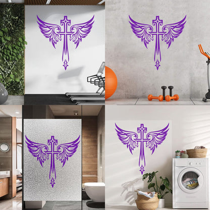 Vinyl Art Sticker Jesus Beautiful Cross Angel Wings Christian Symbols Wall Beautification