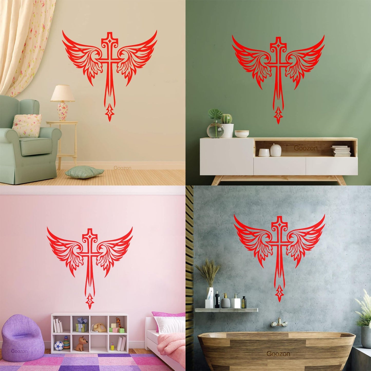 Vinyl Art Sticker Jesus Beautiful Cross Angel Wings Christian Symbols Wall Beautification