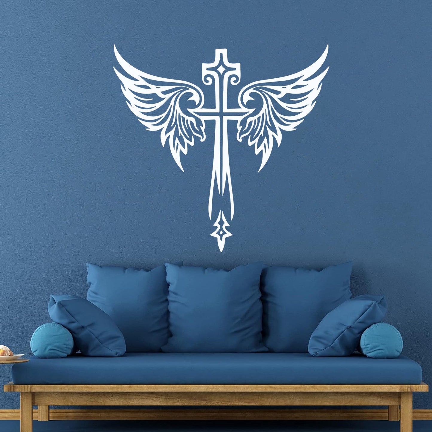 Vinyl Art Sticker Jesus Beautiful Cross Angel Wings Christian Symbols Wall Beautification