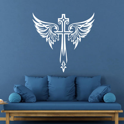 Vinyl Art Sticker Jesus Beautiful Cross Angel Wings Christian Symbols Wall Beautification