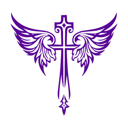 Vinyl Art Sticker Jesus Beautiful Cross Angel Wings Christian Symbols Wall Beautification