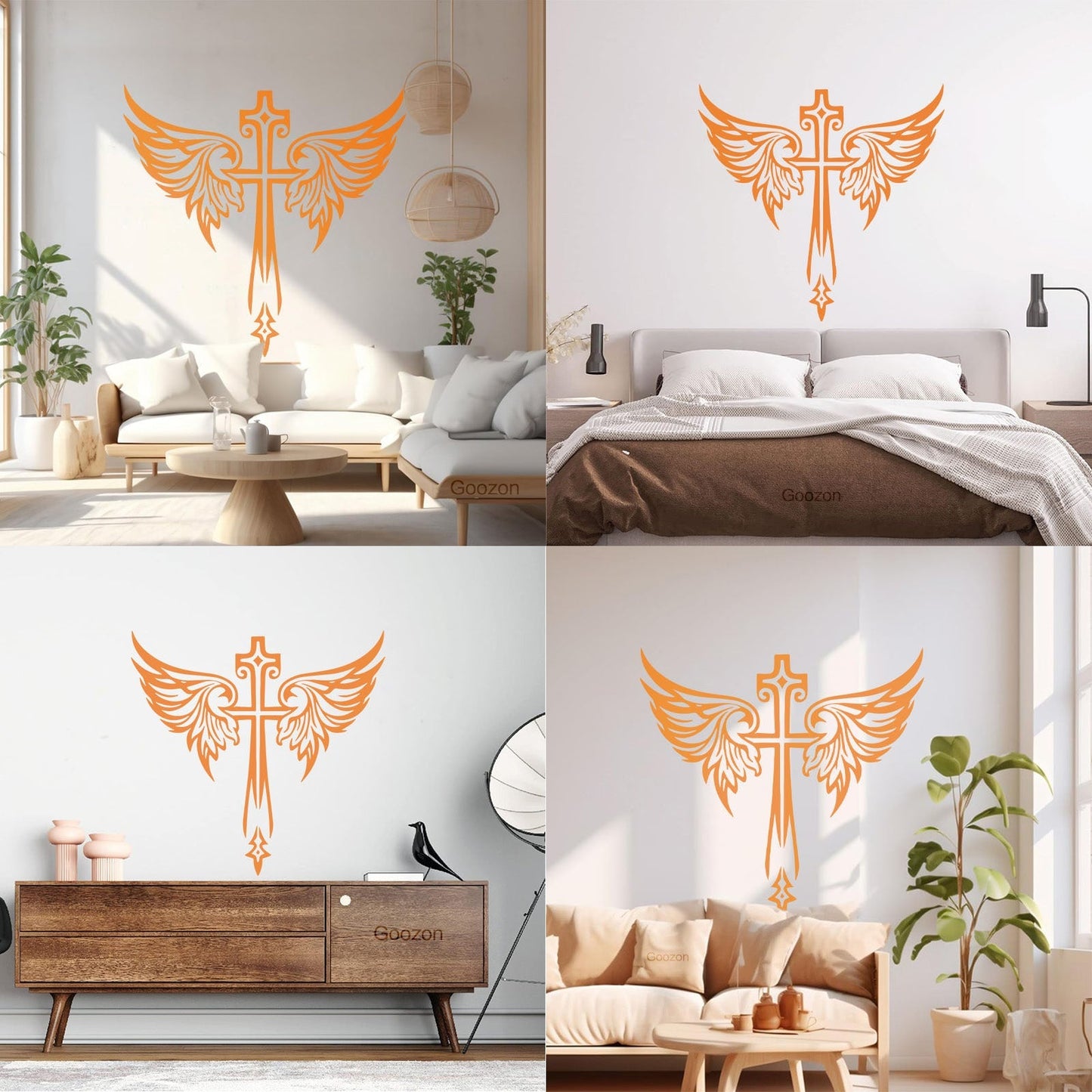 Vinyl Art Sticker Jesus Beautiful Cross Angel Wings Christian Symbols Wall Beautification