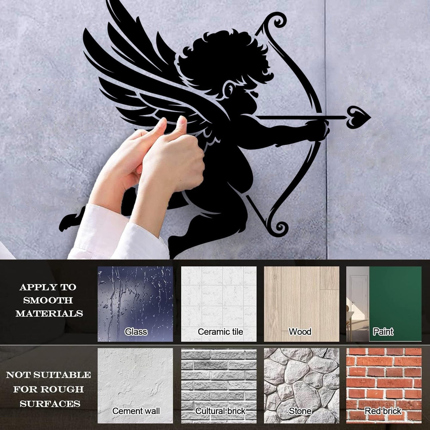 Wall Decals Romance Cupid Love Angel Bow Arrows Self Adhesive