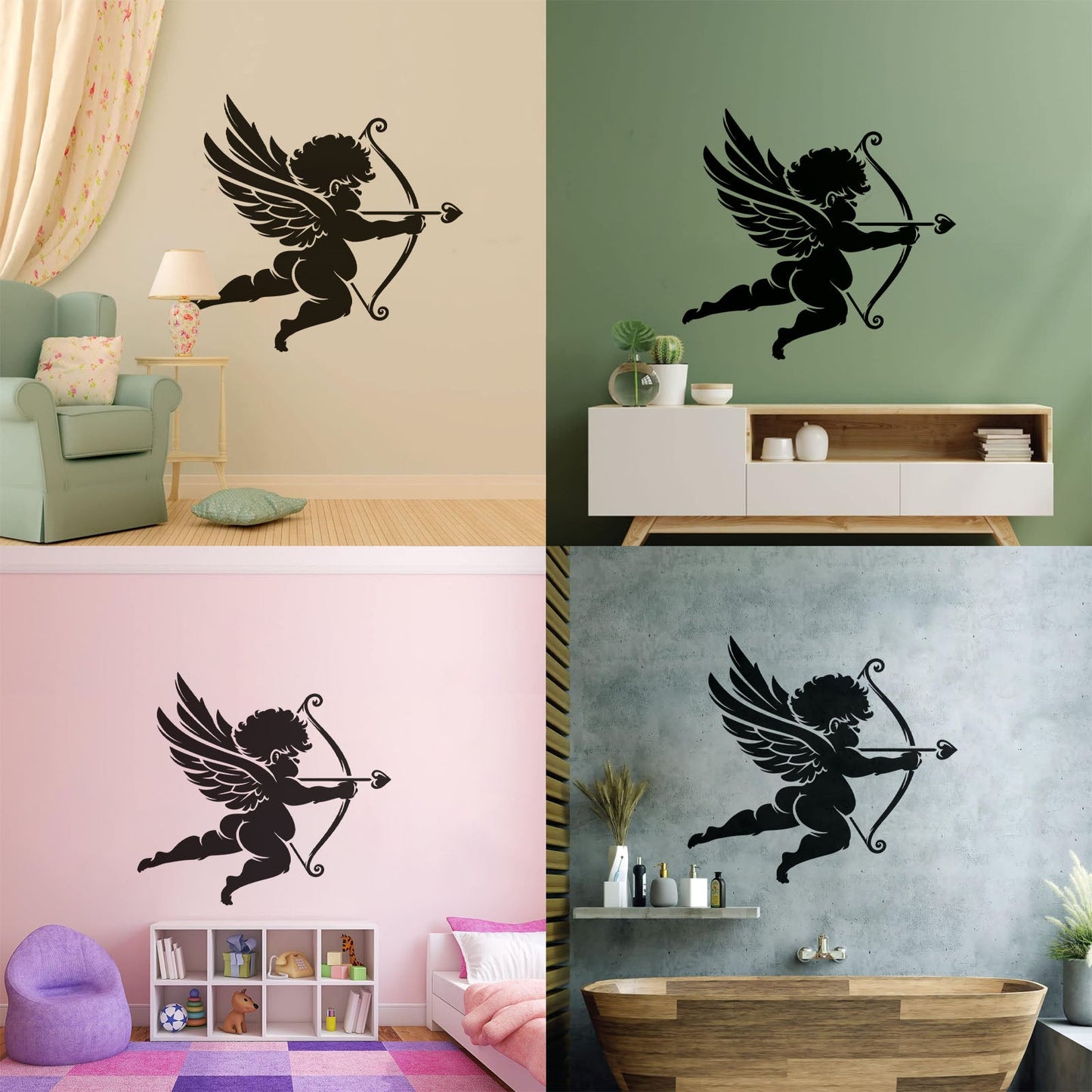 Wall Decals Romance Cupid Love Angel Bow Arrows Self Adhesive