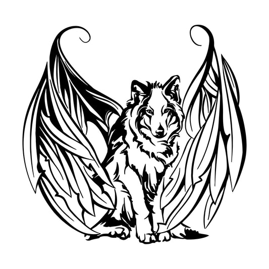 Fine Carving Stickers Wolf With Wings Angel Dog Pet Multiple Size Options