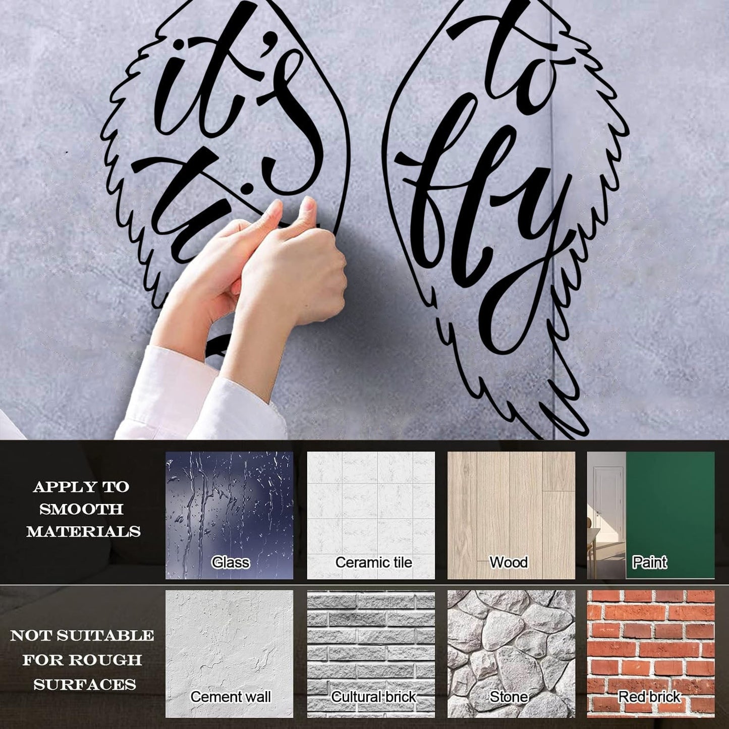 Mural And Wall Vinyl Decal Wings Angel Flight Time To Fly Phrase Self Adhesive