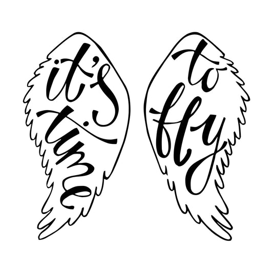 Mural And Wall Vinyl Decal Wings Angel Flight Time To Fly Phrase Self Adhesive