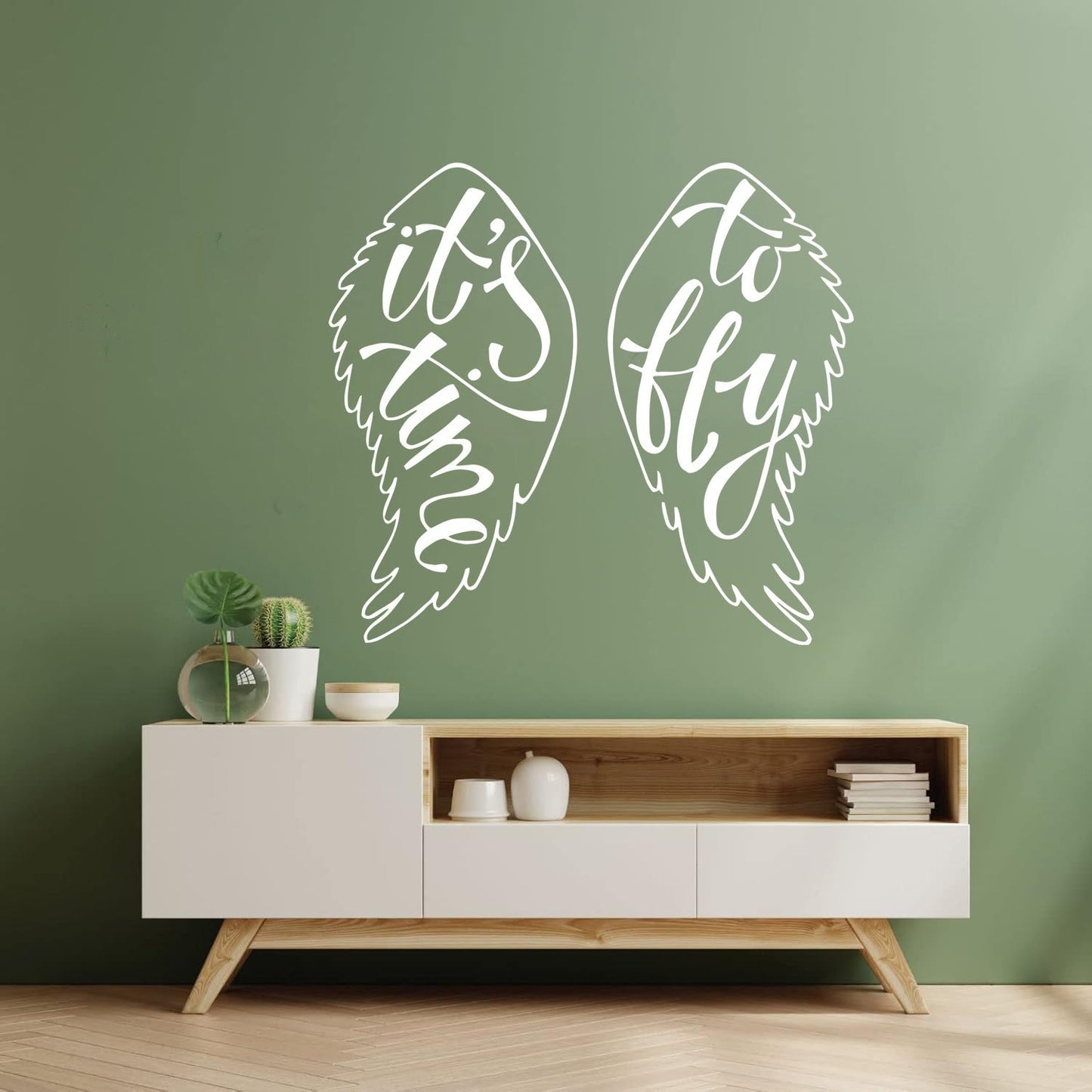 Mural And Wall Vinyl Decal Wings Angel Flight Time To Fly Phrase Self Adhesive