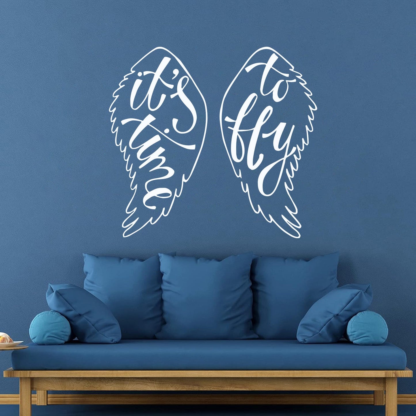 Mural And Wall Vinyl Decal Wings Angel Flight Time To Fly Phrase Self Adhesive