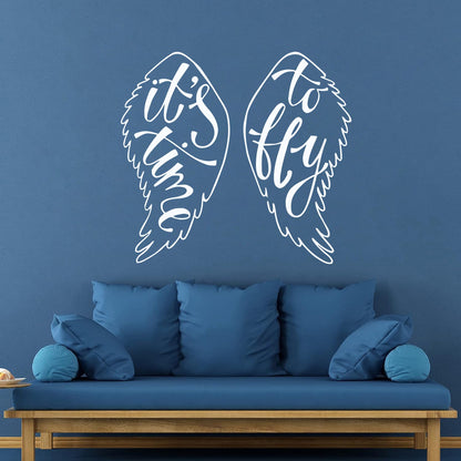 Mural And Wall Vinyl Decal Wings Angel Flight Time To Fly Phrase Self Adhesive